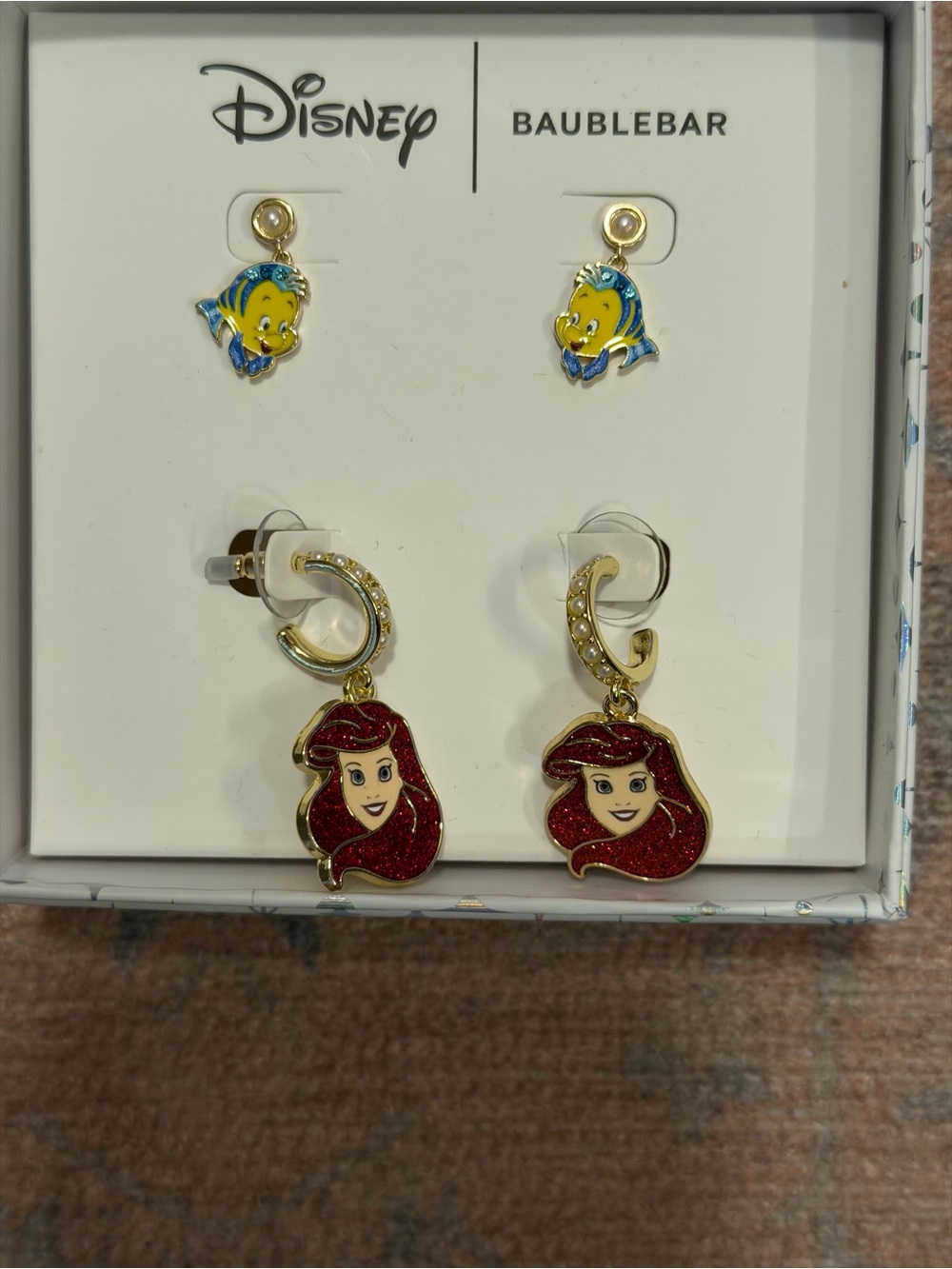 Brand New Disney X Baublebar Ariel & Flounder 2 Set Stud Earrings